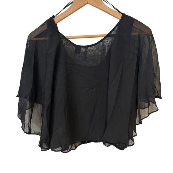 Love By Design Black Boho Crochet Flounce Crop Top Sheer Flutter Sleeve Size M - Picture 3 of 4